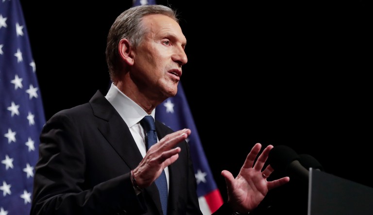 Former Starbucks CEO Howard Schultz speaks at Purdue University in West Lafayette, Ind.