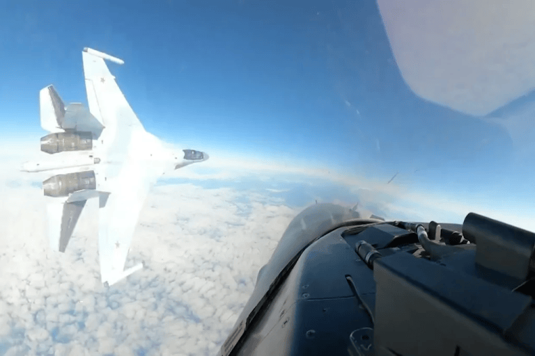 A Russian aircraft flies near a U.S. aircraft in Alaska's Air Defense Identification Zone (ADIZ).